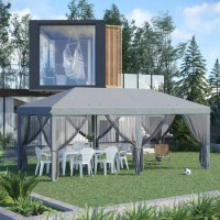 Gray 10' x 20' Patio Gazebo Outdoor Pop-Up Canopy with Sidewalls, 6 Mesh Walls for Party, Events, Backyard, Lawn