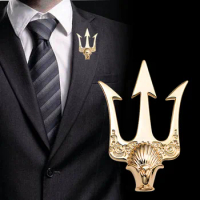 High-end British Stlye Vintage Trident Brooch Men's Suit Metal Brooches Lapel Pin Badge Shirt Collar Accessories Gifts for Men