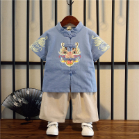 兒童唐裝男童中國風套裝夏季古風中式寶寶棉麻漢服古裝周歲禮服