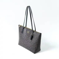 Tas COACH FIONA MONOGRAM BLACK DARK BROWN ZIP TOTE BAG 100% ORIGINAL 24X9X22CM