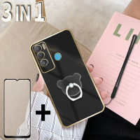 เคสโทรศัพท์ซิลิโคนนิ่มชุบด้วยไฟฟ้า 3 in 1 สำหรับ Tecno Pova Neo LE6/LE6h เคสพร้อมฟิล์มกระจกนิรภัยเซร