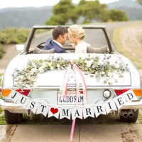 3m JUST MARRIED Paper Banner Garland Hanging Flag Car Sign for Wedding Bridal Shower Photo Booth Prop Party Decoration