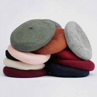 秋冬韓版日本款加厚立體感羊毛呢貝雷帽復古簡約時尚畫家帽森女帽1入