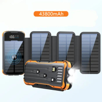 PD 20W Fast Charging Solar Power Bank 43800mAh with Cable Fast Qi Wireless Charger for iPhone 14 Samsung Huawei Xiaomi Powerbank