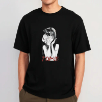 Kaos Leher Kru Klasik Motif Anime Tomie Hitam Pakaian Kasual