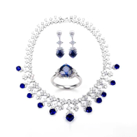 Messi Jewelry 925 Sterling Silver Lab Grown Sapphire DEF Moissanite Necklace Earrings Rings Fashion Luxury Jewelry Set