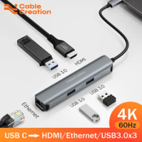 5 in 1 USB C HUB Type C to HDMI 4K 60Hz RJ45 USB3.0 Adapter for MacBook Air 2020 iPad Pro M1 PC Accessories USB C Splitter