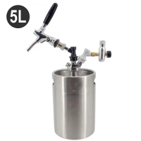 Pressurized Growler Tap System 5L SS Mini Keg Dispenser Portable Kegerator Kit Keeps Carbonation for Craft Beer Draft Homebrew