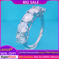 Super Luxury PT950 Platinum Rings Sparkling Round 5 Carat (5pcs 1ct) Moissnaite Diamond Rings Women Wedding Band Gift Jewelry