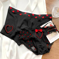 New Heart Printed Couple Underwear Sexy Women Men Low Waist Briefs Breathable Boxer Panties Boyfriend Girlfriend Lingerie