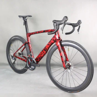 Full Hidden Cable Disc Brake Road Complete Bike TT-X36 Ultegra R8020 Hydraulic Groupset Carbon Wheelset Red Water Ripple