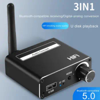 Audio Converter 3-in-1 Bluetooth-compatible 5.0 3.5mm DAC Digital to Analog Coaxial Optical Fiber AUX Receiver for TV