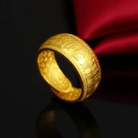Pure Plated Real 18k Yellow Gold 999 24k Male Aggressive Mature Open Smooth Frosted Star Blessing Ring Never Fade Never Jewelry