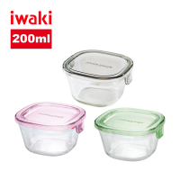 【iwaki】耐熱玻璃方形微波保鮮盒-200ml(3色任選)