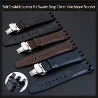 Soft Cowhide Leather For Swatch Strap SVGK407 SVGK406 SVGK409 SVGK403 Watchband 22mm Watchband Bracelet Black Brown Blue