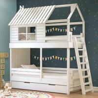 Customized white high and low bed/solid wood double decker mother bed/tree house upper and lower bunk children's bed/