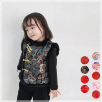 【橘魔法】側開式毛領刺繡龍鳳背心(男童 女童 童裝 新年 衣服 中國風 唐裝 過年 喜宴 大紅 兒童 拜年服)
