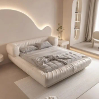 Leather Glamorous Double Bed Designer White Villa Sleeping King Size Bed Frame Modern Platform Home Furniture