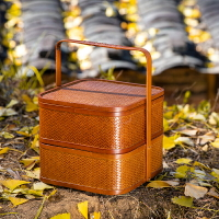 小提籃食盒春日野餐漢服竹編中式仿古帶蓋茶點月餅包裝茶具收納盒