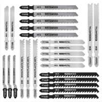25 Pcs T Shank Jig Saw Blade Set, T-Shank Blades for Wood, Plastic and Metal Cutting