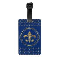 Fleur-De-Lys Gold And Royal Blue Luggage Tag Fleur De Lis Lily Flower Travel Bag Suitcase Privacy Cover ID Label