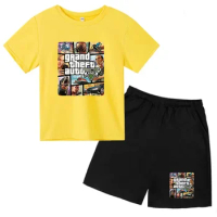 Grand Theft Auto GTA 5 Children's Short Sleeve Set Boys Girl Round Neck T-shirt +shorts Leisure Cotton Summer fashion Clothing