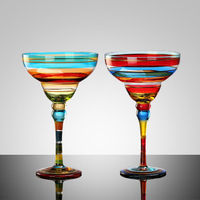 廚房用品~貝璃手繪個性創意瑪格麗特杯彩繪水晶玻璃杯三角杯高腳杯酒吧家居 全館免運