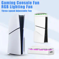 Console System Ps5 Slim Rgb Cooling Fan with Dust Cover Adjustable Speed Colorful Led Light 2 Usb Ports Game Console Cooler Fan