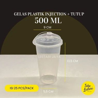 (25 Pcs) Gelas Plastik Injection Cup + Tutup PP Bening Transparan 400 500 700 ML / 14 Oz 16 Oz 22 Oz