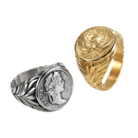 【Jpqueen】羅馬帝國女王頭硬幣寬版精鋼戒指(2色戒圍可選)