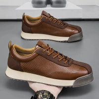 Men's Shoes 2025 Spring and Autum Retro Brown Thick-Soled Sneakers Men's Leather Versatile Sports a