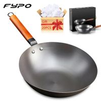 High Quality Wok Chinese Iron Wok Non-stick Pan Traditional Handmade Iron Pot Cooking Pan Induction and Gas With Gift Box