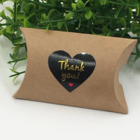 20Pcs 8x5.5x2cm Vintage Kraft Paper Pillow Shape Jewelry Box Pouch Pack Chocolate Available Heart Thank You Stickers And Strings
