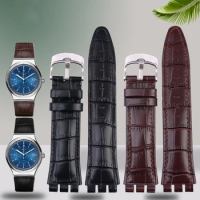 Cowhide watchband for Swatch YVS genuine leather watch strap concave and convex mouth watch accessories 21mm men's wristband