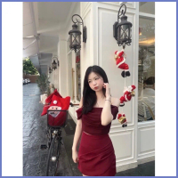 Belle femme - Red wineเสื้อปาดไหล่ กับกระโปรงสไตร์ลูกคุณหนู สีชุดจริงรูปสุดท้ายค่ะB-RED - M คําแนะนํ
