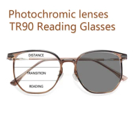 Photochromic Progressive Multifocal Reading Glasses Ultralight TR90 Frame,Hard Resin Lens Full Rim Glasses Readers for Women