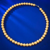 Strong Light Round Nanyang Gold Imitation Shi Jia Big 8mm Pearl Vintage Necklace French Collar Chain