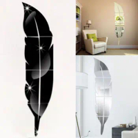 HOT 3D Feather Mirror Wall Sticker Home Room Decals Vinyl Mural Art DIY Removable Mirror Stickers Home Decoration