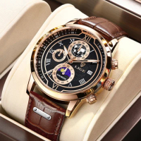 LIGE Watch for Men LIGE Business Men Watch Luxury Leather Casual Quartz Wristwatch Sports 30M Waterproof Watches Date Mens+Box