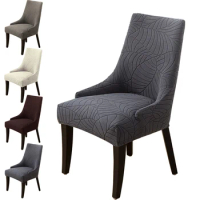 Jacquard Dining Chair Covers High Back Sloping Chair Cover Strech Accent Wedding Chairs Seat Slipcover Soild Color Home Party