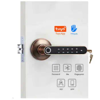 Tuya Smart Life App Wooden Door Lock Smart Fingerprint Portable Biometric Fingerprint Door Handle Lever Lock
