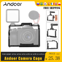 Andoer Camera Cage Kit Sony A7iii Cage Accessories Aluminum Alloy with Top Handle Side Wooden Grip for Sony A7IV/ A7III/ A7II