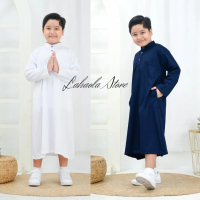 Baju muslim jubah gamis Koko anak laki laki 2-12 tahun katun Putih Polos Abu Hitam Lembut Panjang Na