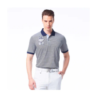 【Jack Nicklaus 金熊】GOLF男款橫條紋彈性吸濕排汗POLO衫/高爾夫球衫(深藍色)
