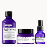 L'Oréal Professionnel Keratin Alpha Sleek Shampoo, Hair Mask & Hair Serum Bundle - Antifrizz