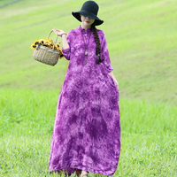 春裝新款原創民族風棉麻連衣裙春中式盤扣大碼女裝寬松長袍子