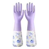 Winter Warm Dishwashing Gloves Waterproof Rubber Fleece Lined Thickened Laundry Gloves Latex Kitchen