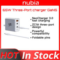 Original Nubia 65W GaN5 Three-port Gallium Nitride Charger PA0214E Silver with 100W Data Cable Set NUBIA Accessories