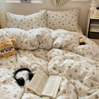 全城熱賣 - A類雙層紗布純棉四件套床上全棉被罩床單被套新款學生宿舍三件套4宿舍床三件套【被套150x200cm】布丁狗 |a類母嬰級/親膚柔軟不起球