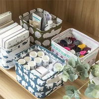 1pc Printed Cotton And Linen Waterproof Desktop Storage Box With Handle, Fabric Storage Basket, Sundries Storage Box